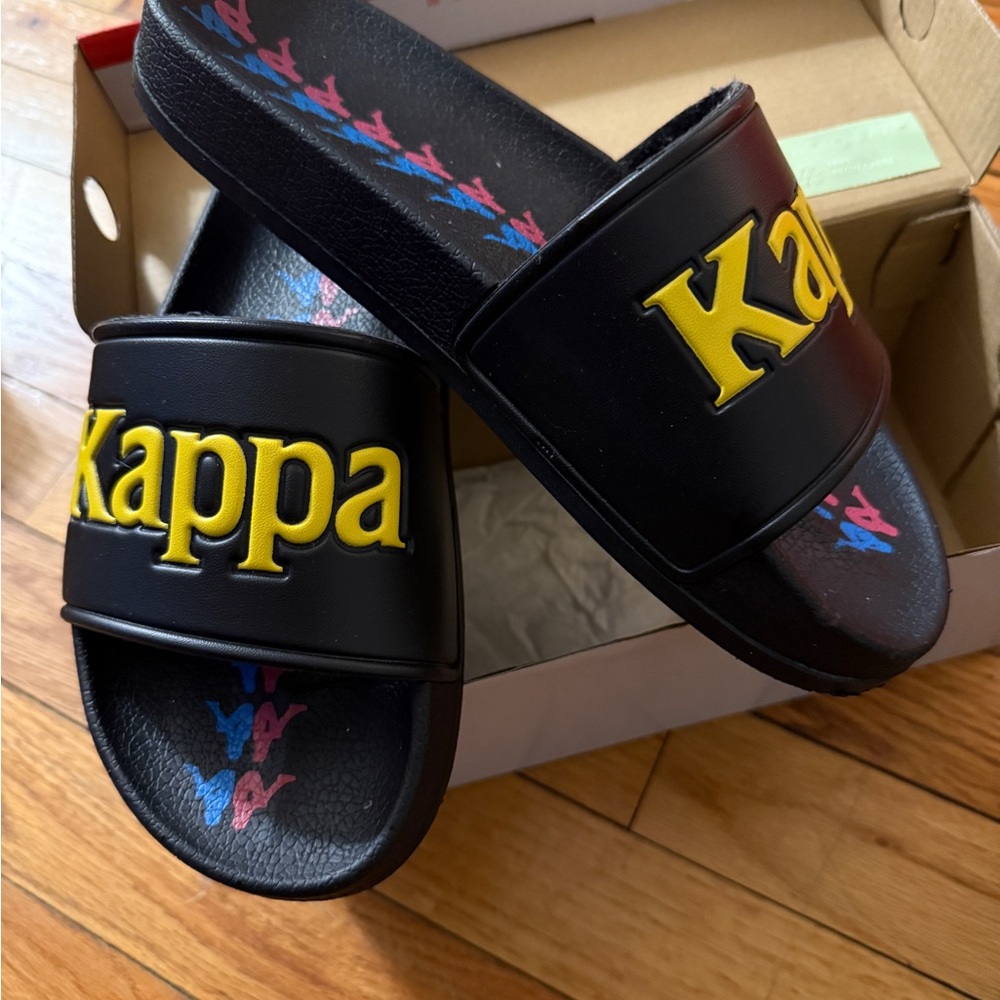 Kappa Black and Yellow Slide Sandals